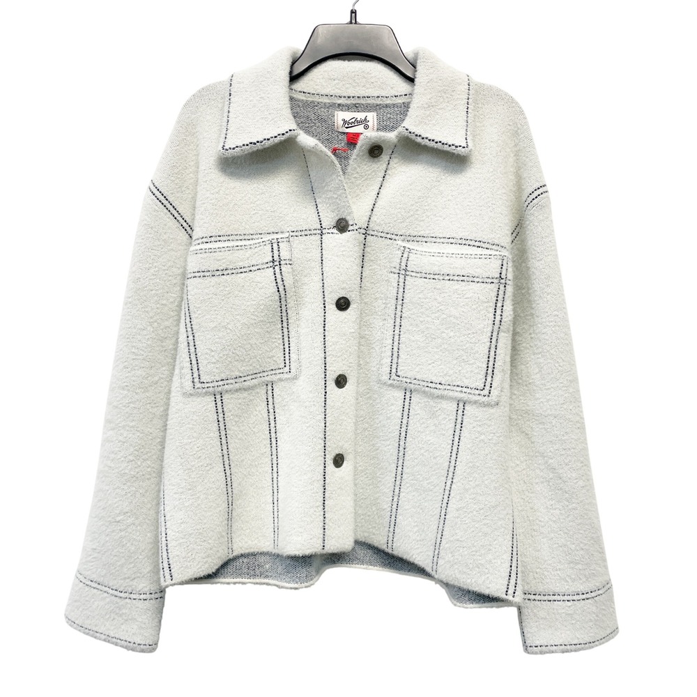 Woolrich X Target Women's Light Gray Fuzzy Knit Shacket Button Up Jacket Size L - Picture 2 of 6